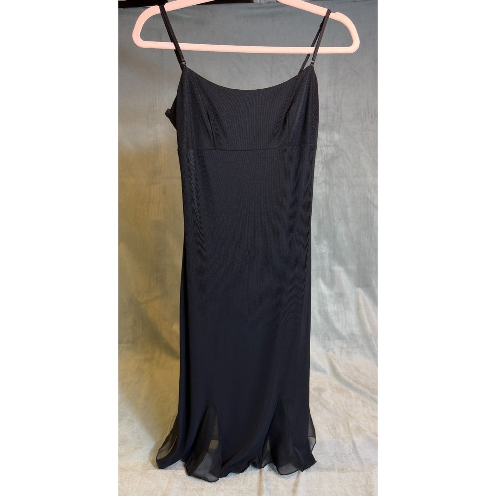 Vtg Y2K C.I.T.Y Black Midi Slip Dress Babydoll Fairy Sheer Spaghetti 90s USA  S